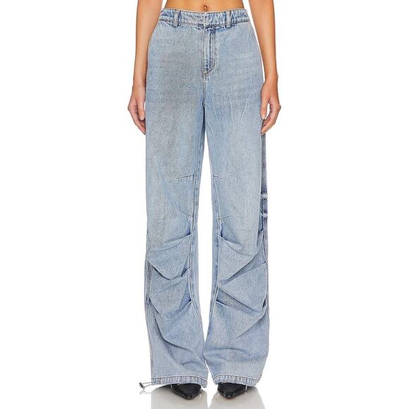 SER.O.YA Chelle Baggy Ruched Jeans Size 28 Coastline Light Blue Wide High Casual - Picture 1 of 14
